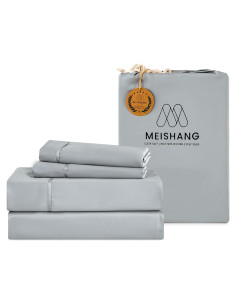 Juego de Sábanas Doble MEISHANG Viscosa de Bambú 400TC Gris