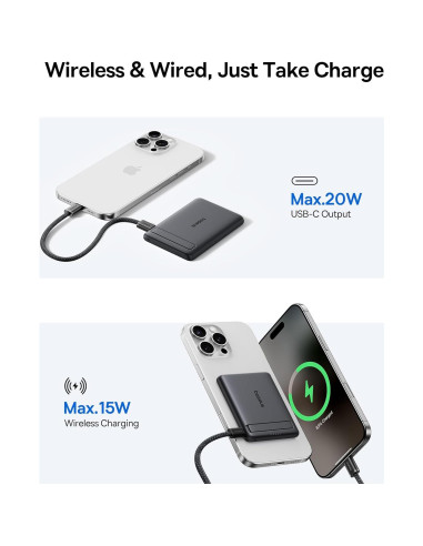 Baseus Picogo Power Bank 5000mAh Cargador Inalámbrico Negro