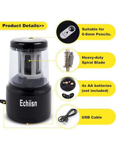 Sacapuntas Eléctrico Echiisn SN8103, Afilado Rápido y Potente