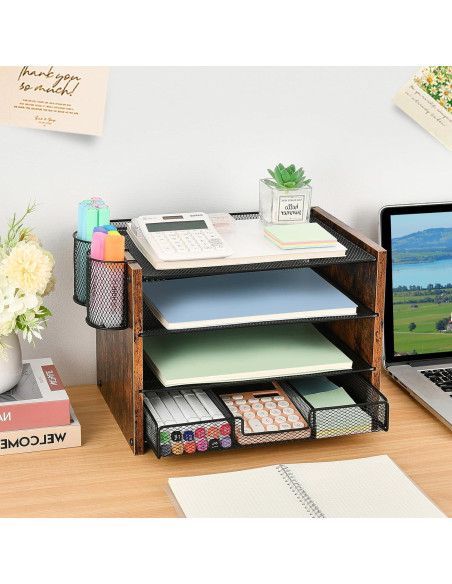 Organizador de Escritorio OPNICE 4 Niveles con Cajón y Soportes