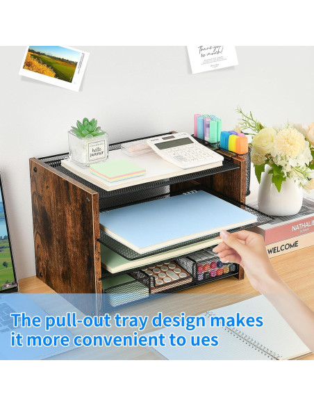 Organizador de Escritorio OPNICE 4 Niveles con Cajón y Soportes