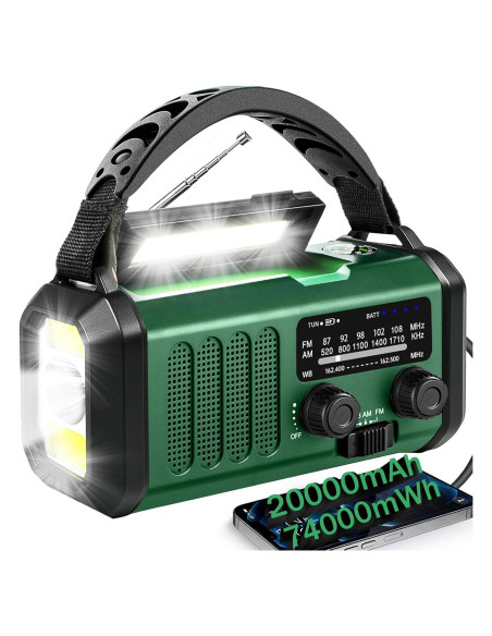 Radio de Emergencia QAUYYW 20000mAh Solar y Manivela