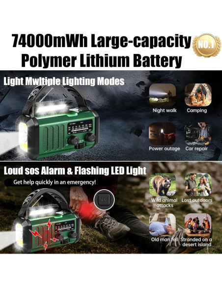 Radio de Emergencia QAUYYW 20000mAh Solar y Manivela