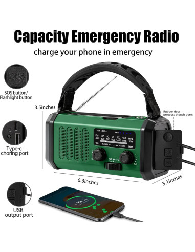 Radio de Emergencia QAUYYW 20000mAh Solar y Manivela