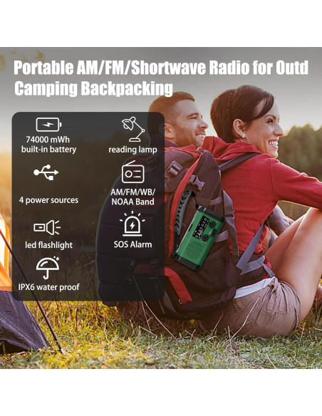 Radio de Emergencia QAUYYW 20000mAh Solar y Manivela