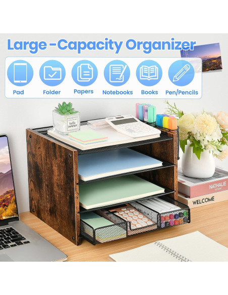 Organizador de Escritorio OPNICE 4 Niveles con Cajón y Soportes