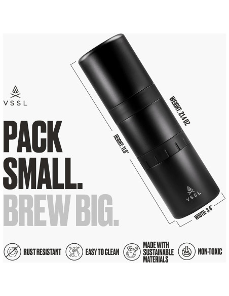 Kit de Café Pour Over VSSL Negro | 2 Tazas Acero Inoxidable 10oz