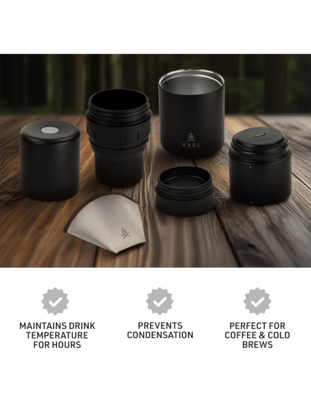 Kit de Café Pour Over VSSL Negro | 2 Tazas Acero Inoxidable 10oz