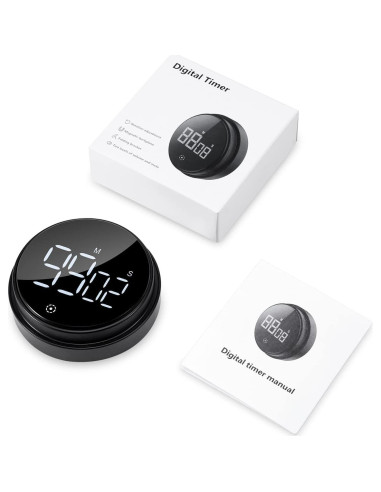 Temporizador Digital AMIR Negro con Pantalla LED 3" y Volumen Ajustable