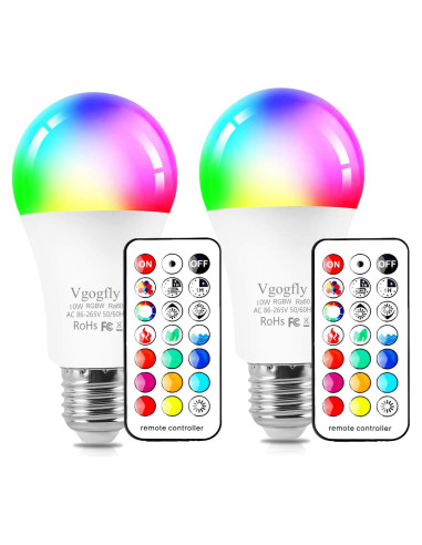 Bombillas LED RGB 10W Vgogfly E26 Control Remoto 2 Unidades