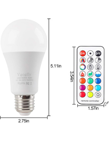 Bombillas LED RGB 10W Vgogfly E26 Control Remoto 2 Unidades