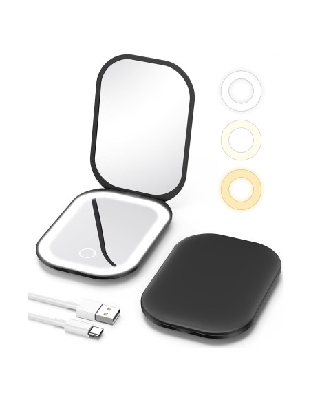 Espejo Compacto Iluminado Gospire SJCBJZ-8GE 1X/3X Negro