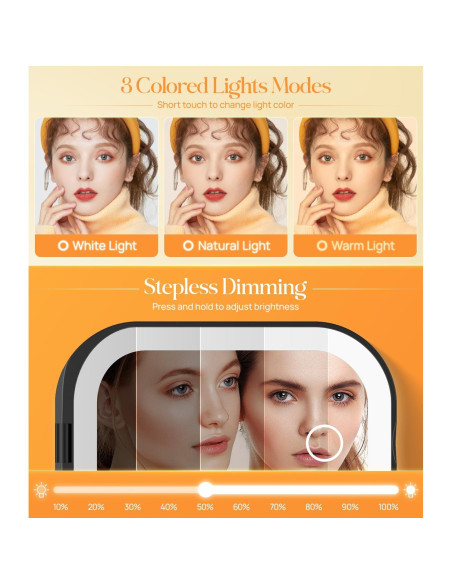 Espejo Compacto Iluminado Gospire SJCBJZ-8GE 1X/3X Negro