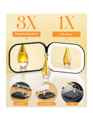 Espejo Compacto Iluminado Gospire SJCBJZ-8GE 1X/3X Negro