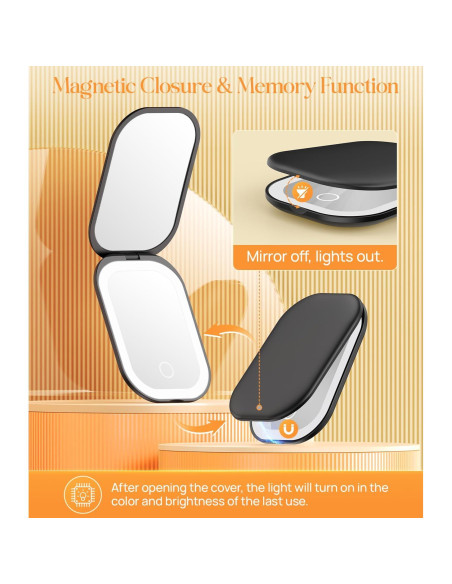 Espejo Compacto Iluminado Gospire SJCBJZ-8GE 1X/3X Negro