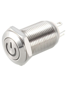 Interruptor de Botón Metálico uxcell 12mm Retención 1NO LED Blanco