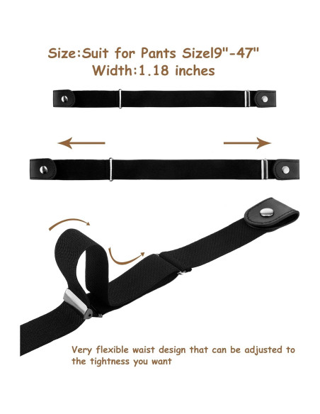 4 Cinturones Elásticos Sin Hebilla Unisex Ajustables 60-100 cm