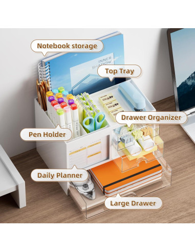 Organizador de Escritorio Marbrasse Blanco con 3 Cajones