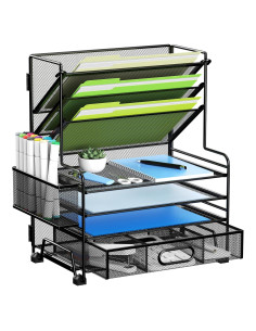 Organizador de Escritorio MINDEPOT 4 Niveles + Cajón Negro
