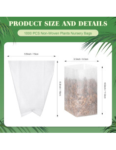 1000 Bolsas de Vivero Wesnoy 15x16cm Tela No Tejida para Jardín 2