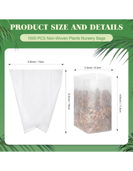 1000 Bolsas de Vivero Wesnoy 15x16cm Tela No Tejida para Jardín