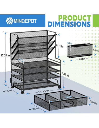 Organizador de Escritorio MINDEPOT 4 Niveles + Cajón Negro