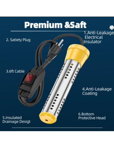 Calentador de Agua de Inmersión KIRFOLUC 2000W para Piscinas