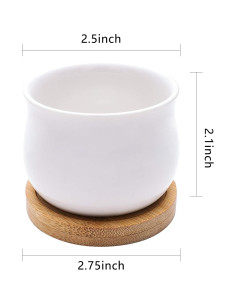 Maceta de Cerámica Blanca con Bandeja de Bambú - 8 Piezas 6.4 cm 2