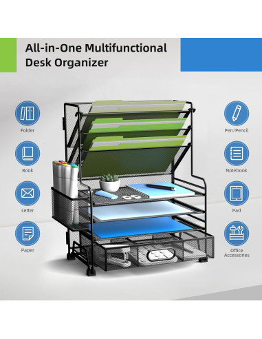 Organizador de Escritorio MINDEPOT 4 Niveles + Cajón Negro