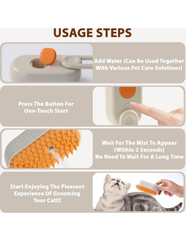 Cepillo de Vapor para Gatos Baytion 4 en 1 Crema