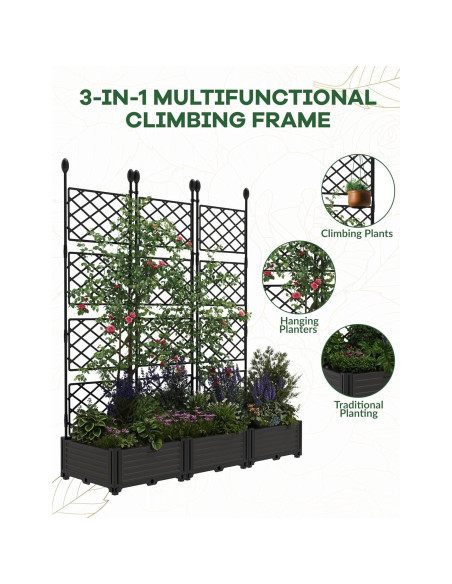 Cama de Jardín Elevada GarveeHome 3 PCS con Enrejado 126x42x160 cm