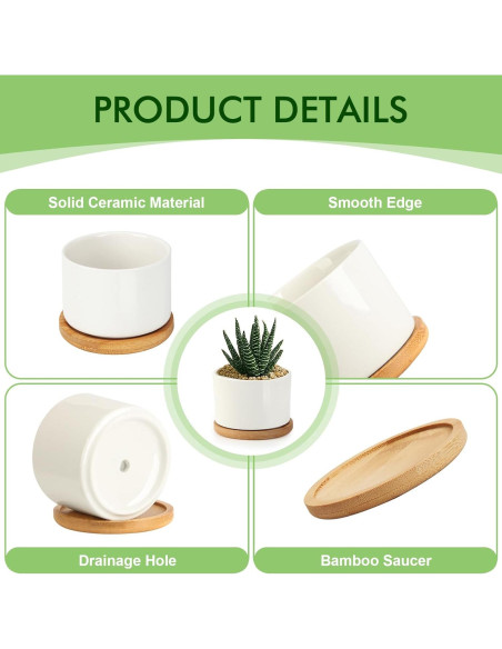 Macetas Suculentas ZOUTOG 8 cm Cerámica Blanca con Drenaje - 6 Piezas