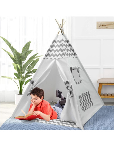 Tienda Tipi para Niños Tanen Tech Gris Chevron 120x120 cm