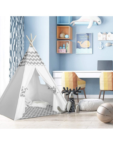Tienda Tipi para Niños Tanen Tech Gris Chevron 120x120 cm