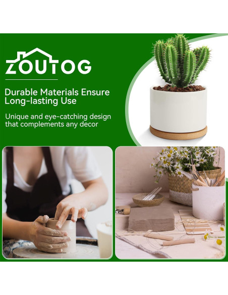 Macetas Suculentas ZOUTOG 8 cm Cerámica Blanca con Drenaje - 6 Piezas