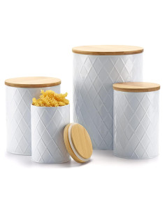 Juego de 4 tarros de cocina herméticos Kazozobi blancos