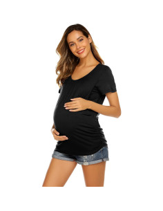 Camiseta de Lactancia Ekouaer Mujer Suave Manga Corta Negra 2