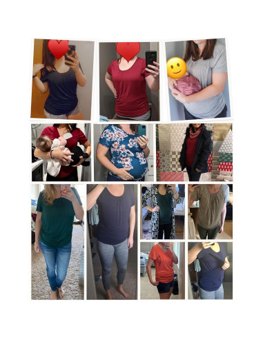 Camiseta de Lactancia Ekouaer Mujer Suave Manga Corta Negra