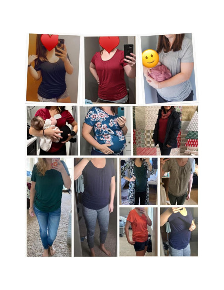 Camiseta de Lactancia Ekouaer Mujer Suave Manga Corta Negra