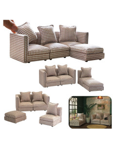 Sofá Seccional Miniatura iLAND Houndstooth Marrón 1:12