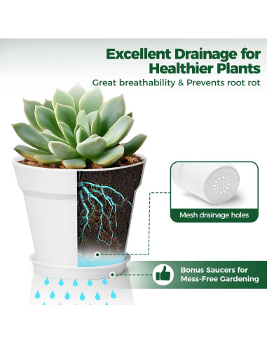 Macetas T4U de 10 cm Paquete de 8 con Plato y Drenaje