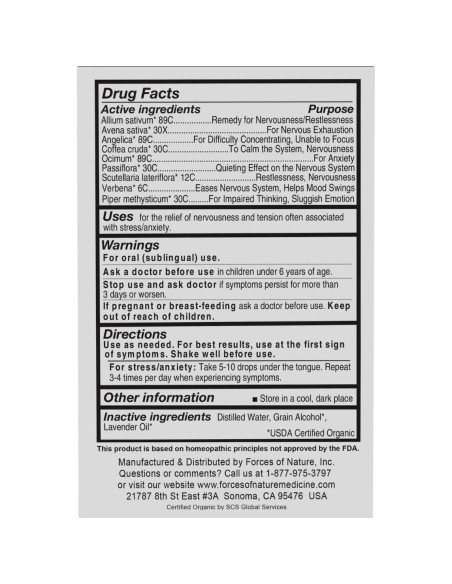 Forces of Nature Suplemento Calmante Homeopático 10 ml