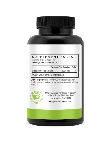 Suplemento de Bergamota Cítrica Luma Nutrition 1000mg 60 Cápsulas