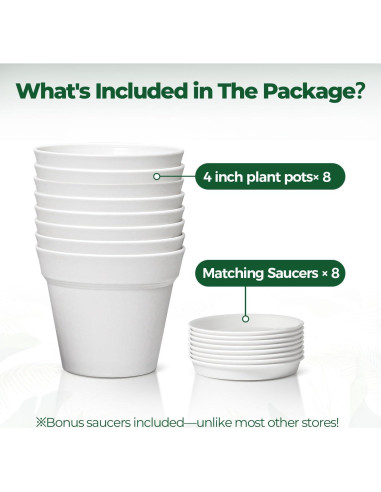 Macetas T4U de 10 cm Paquete de 8 con Plato y Drenaje