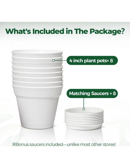 Macetas T4U de 10 cm Paquete de 8 con Plato y Drenaje