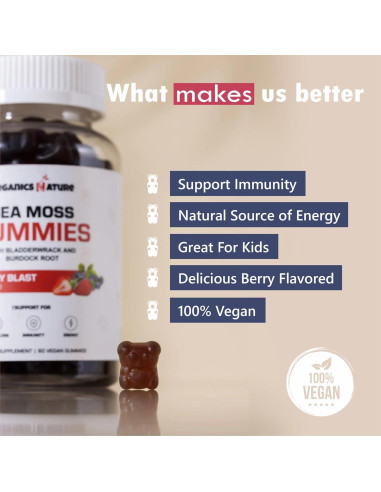 Gomitas de Musgo Marino Orgánico New Age 60 Unidades Sabor Bayas