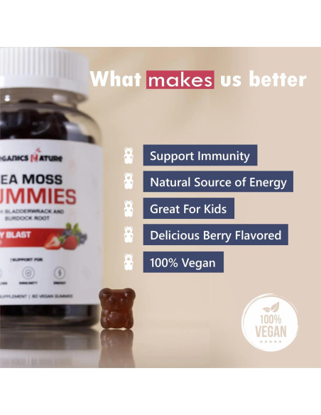 Gomitas de Musgo Marino Orgánico New Age 60 Unidades Sabor Bayas