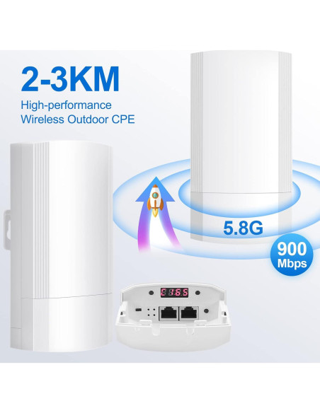 Puente Inalámbrico CPE200 Fretech 900Mbps 5.8GHz Exterior