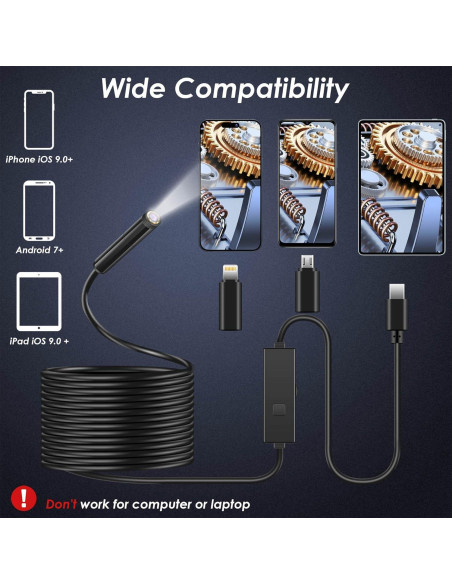 Cámara Endoscopio Industrial 1920P HD 5m IP67 con LED Cámara Endoscopio Industrial 1920P HD 5m IP67 con LED