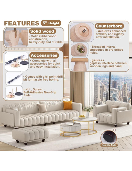 Patas de Madera Xlroaafs 5 Pulgadas Marrón Juego de 4